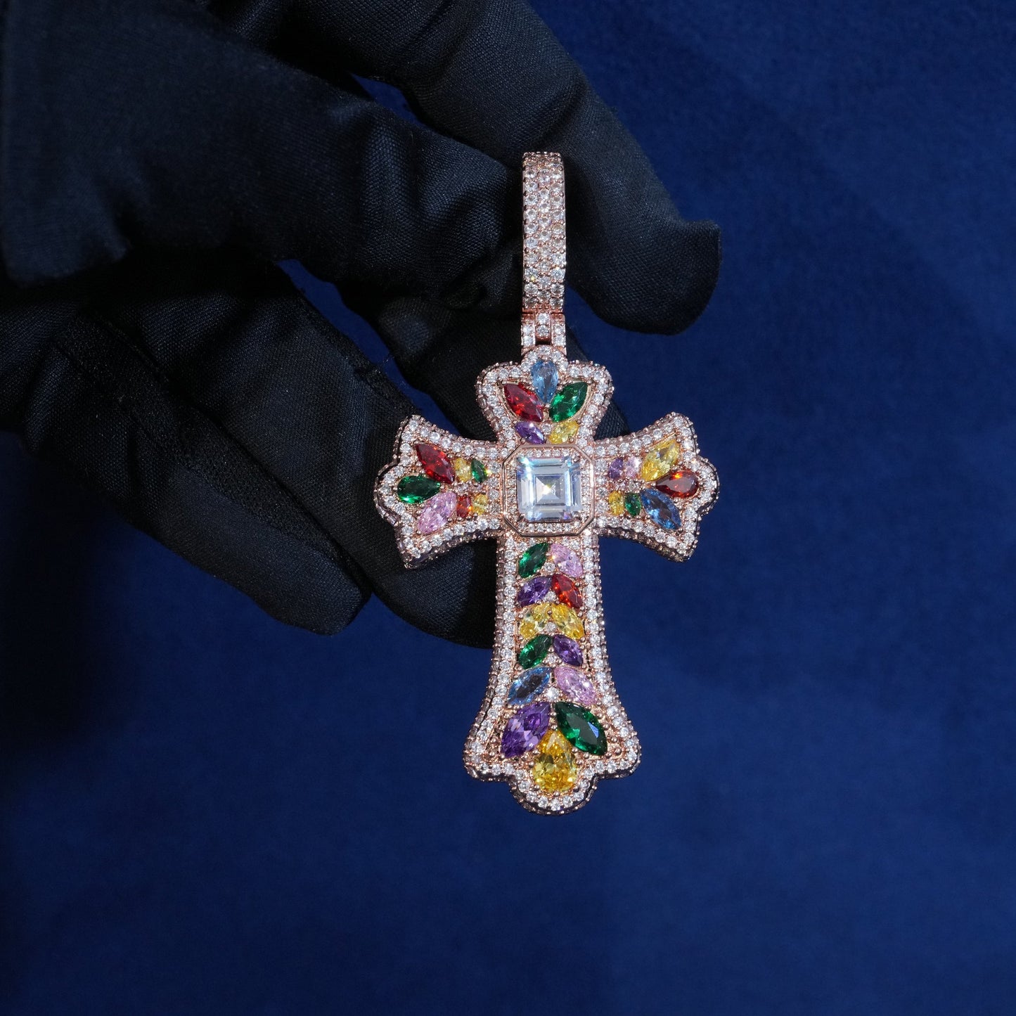 Diamond Rainbow Halo Cross Pendant