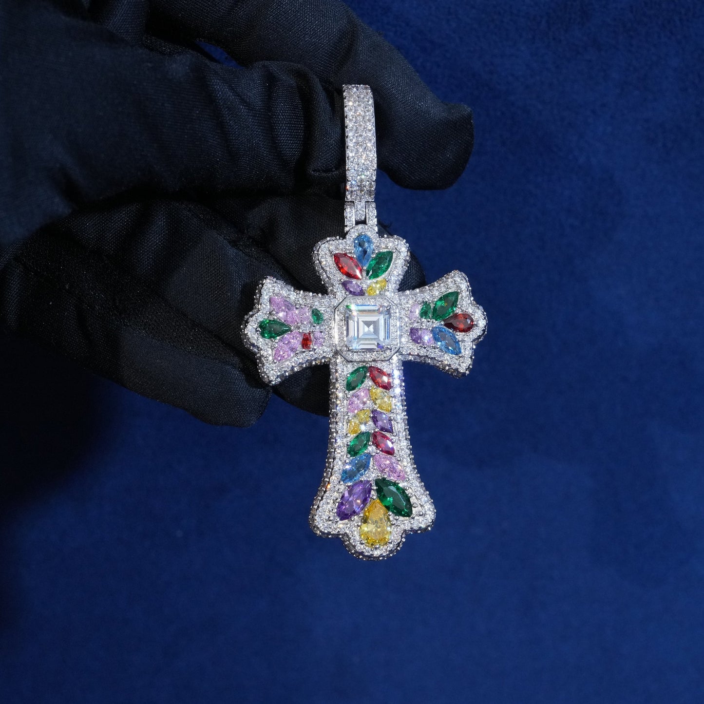 Diamond Rainbow Halo Cross Pendant
