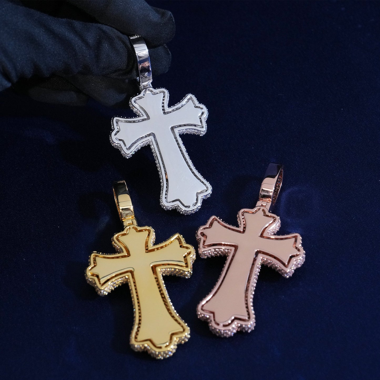 Diamond Rainbow Halo Cross Pendant