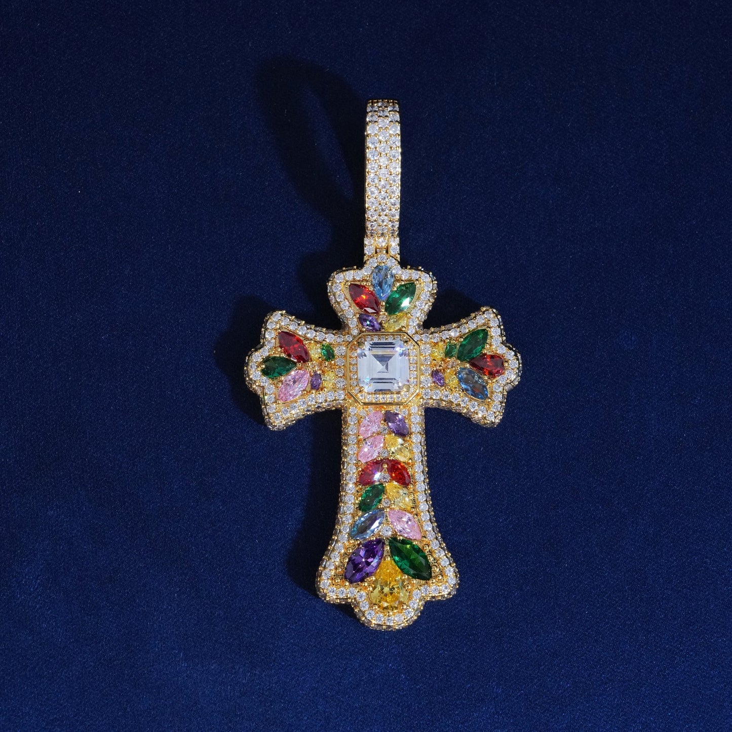 Diamond Rainbow Halo Cross Pendant