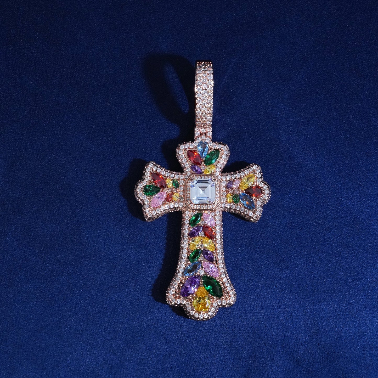 Diamond Rainbow Halo Cross Pendant