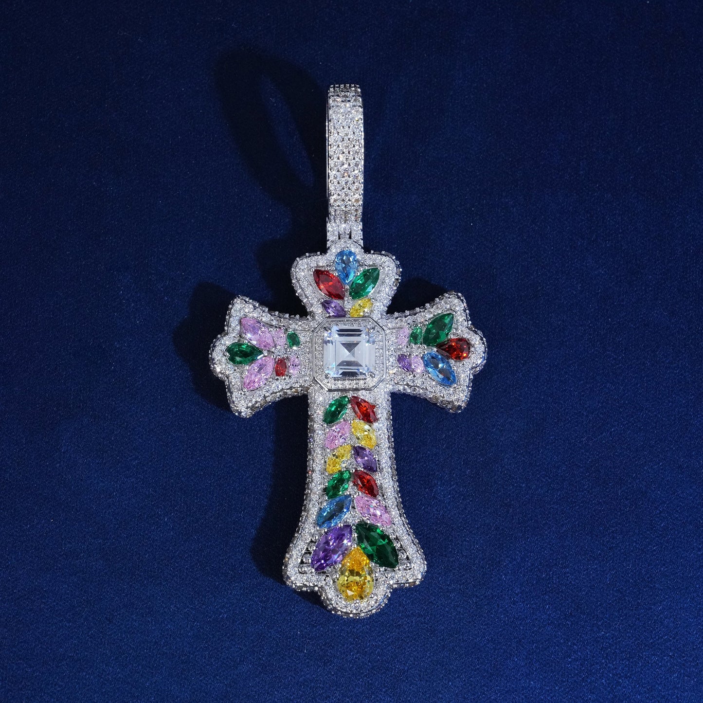 Diamond Rainbow Halo Cross Pendant