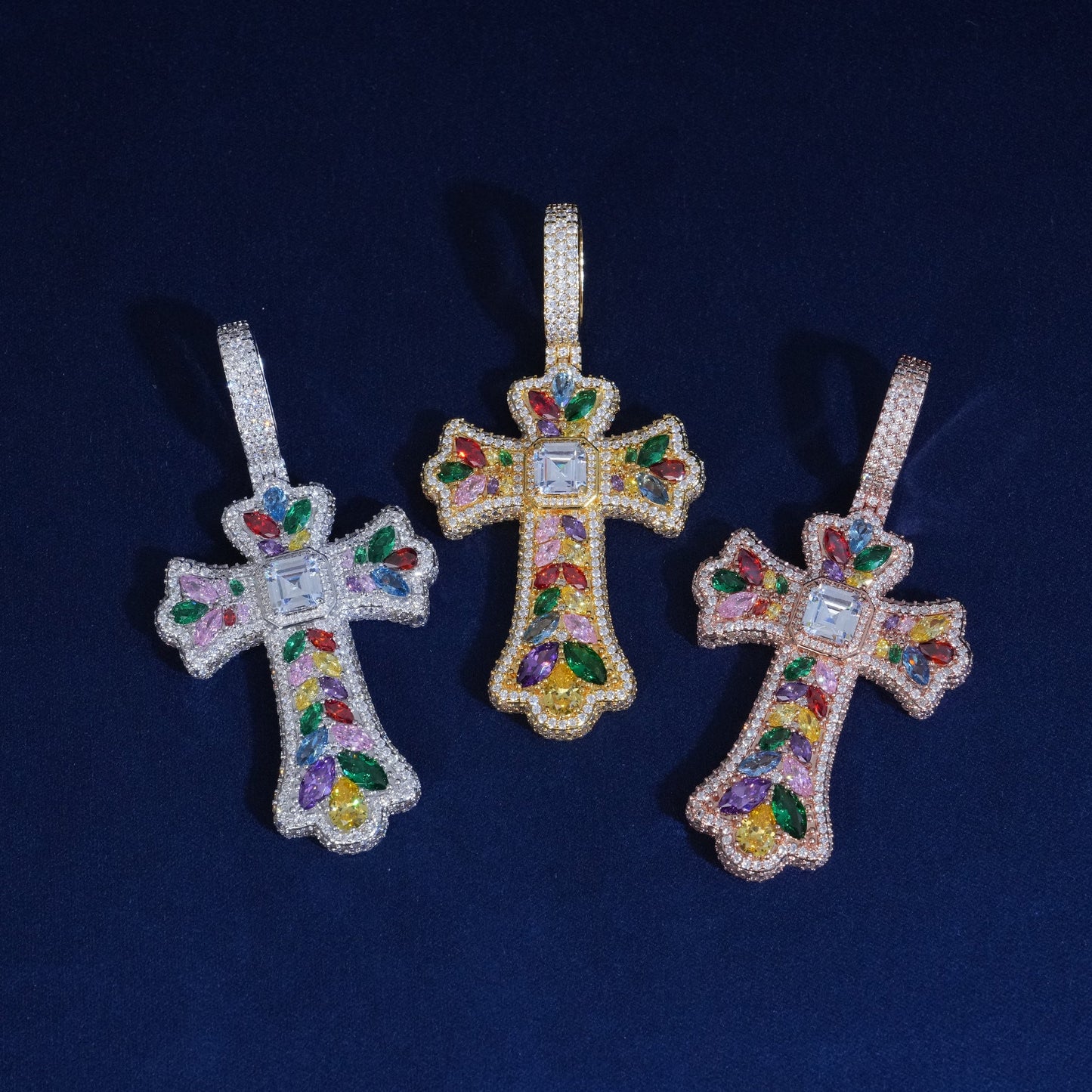 Diamond Rainbow Halo Cross Pendant