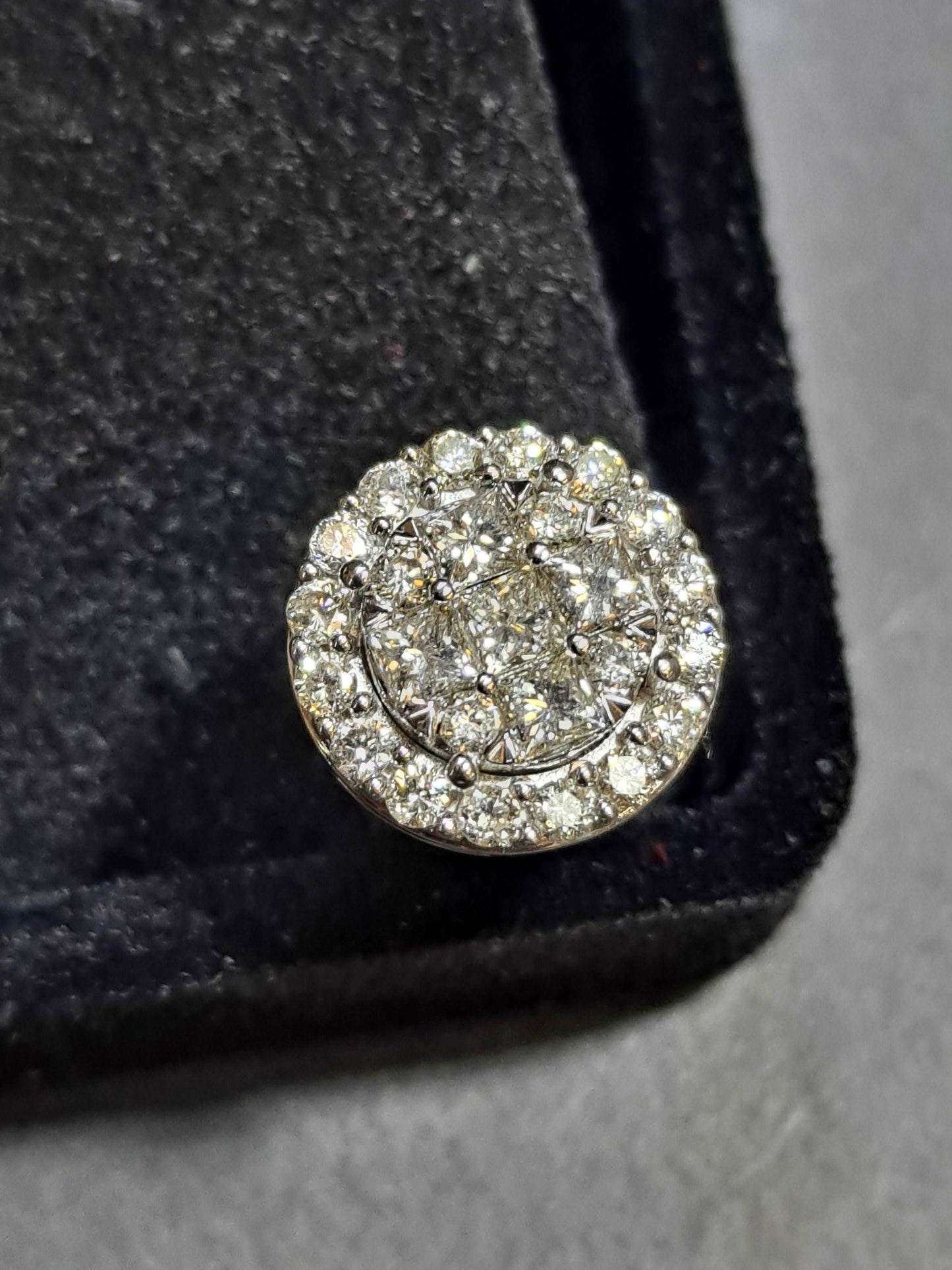 12mm 14k white Gold "large" 2 .25 cts natural diamond clusters Vs-1 earrings
