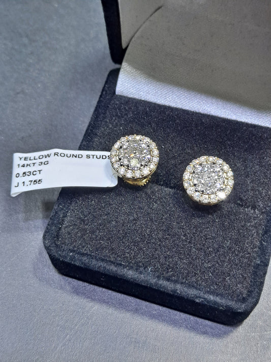 Diamond Cluster Stud Earrings | .53 ct t.w. 14k Yellow Gold