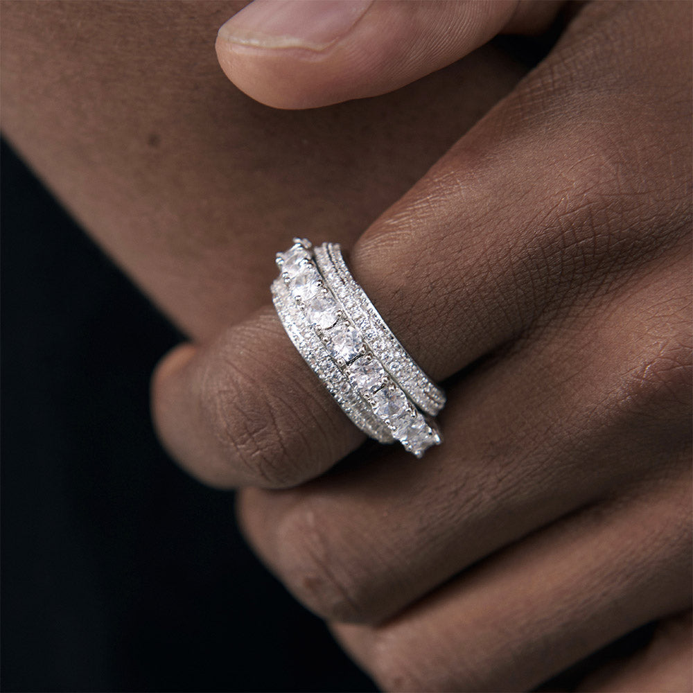 White Gold Zircon Rotatable Electroplated Ring