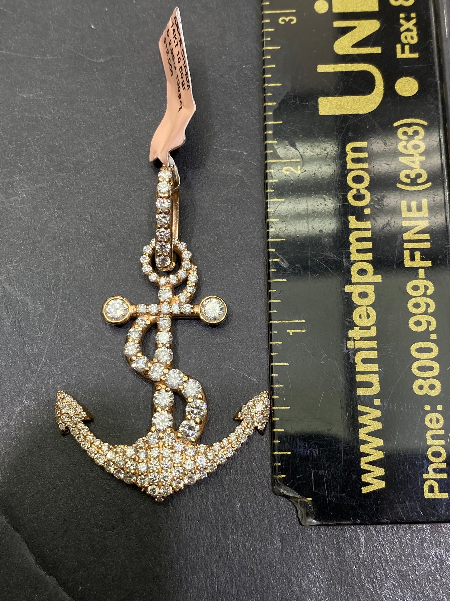 New 14k Anchor Pendant VS-1 natural diamonds 3 cts.t.w.