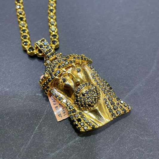 14k Black Diamond Iced Out Jesus Piece