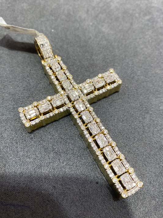 New 14k Large Vs1 Natural Diamonds 💎 Baguette Cross Pendant