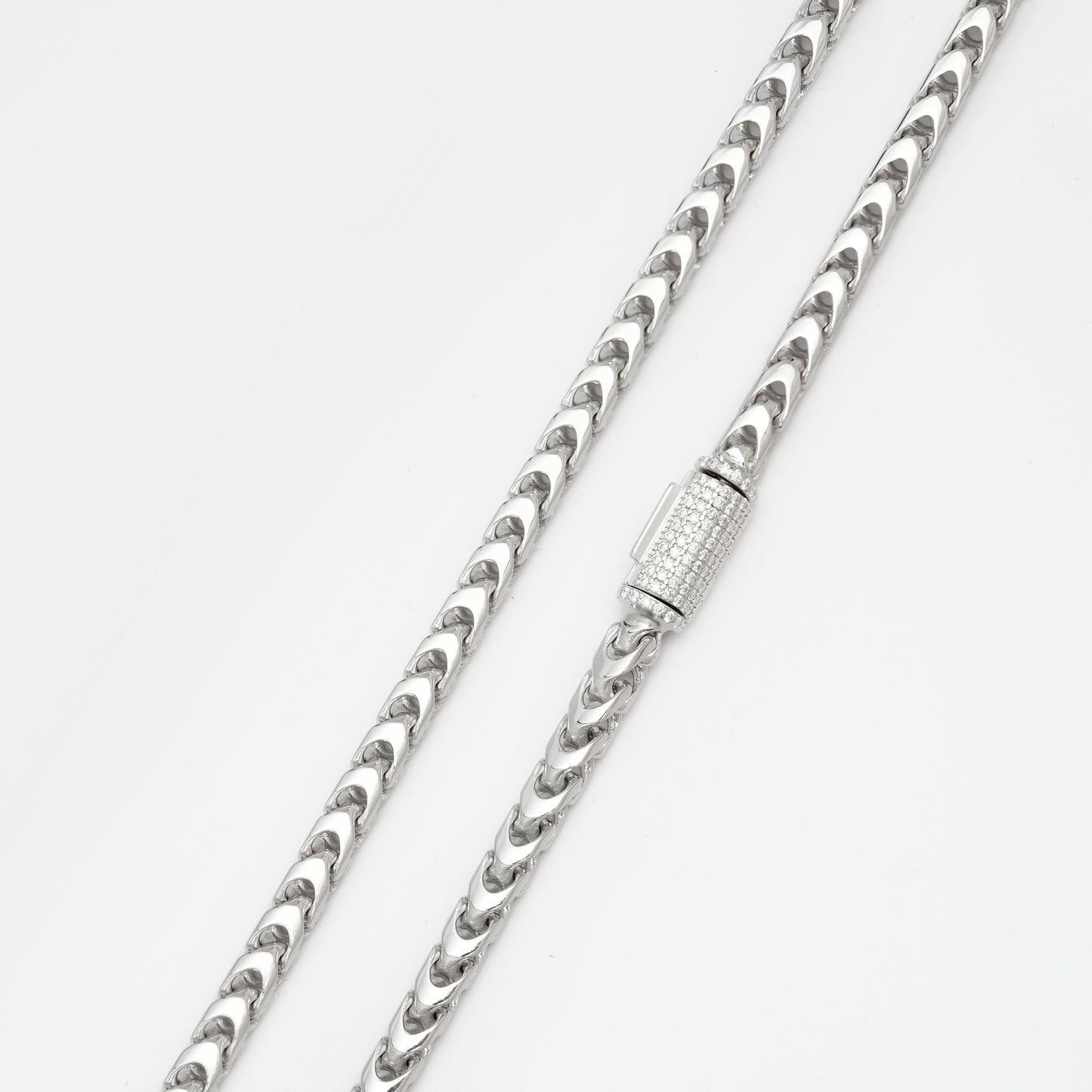 4mm S925 Franco Chain with Moissanite Clasp in White Gold