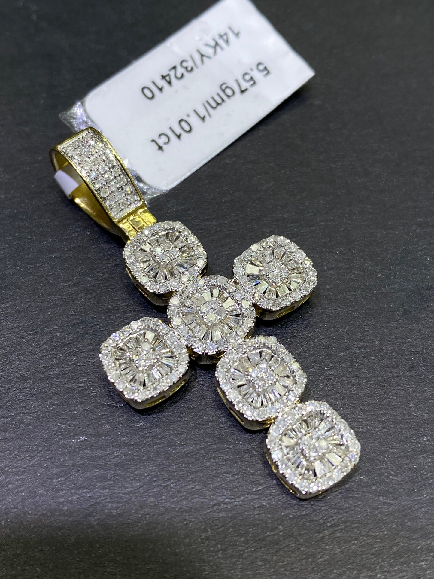 New 14k Vs1 Baguettes  natural diamond cross 1.8 inches pendant/charm