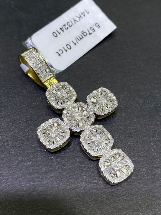New 14k Vs1 Baguettes  natural diamond cross 1.8 inches pendant/charm