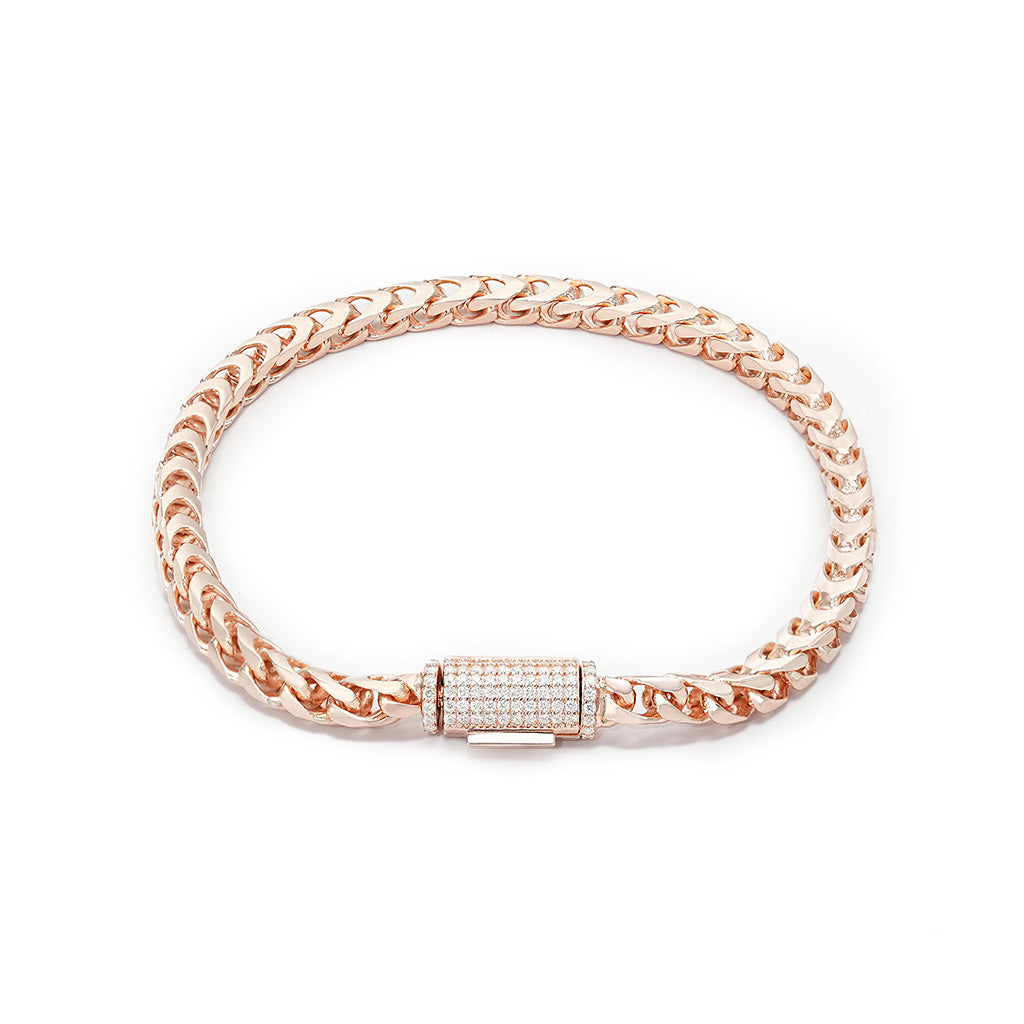 4mm S925 Franco Bracelet with Moissanite Clasp in White Gold