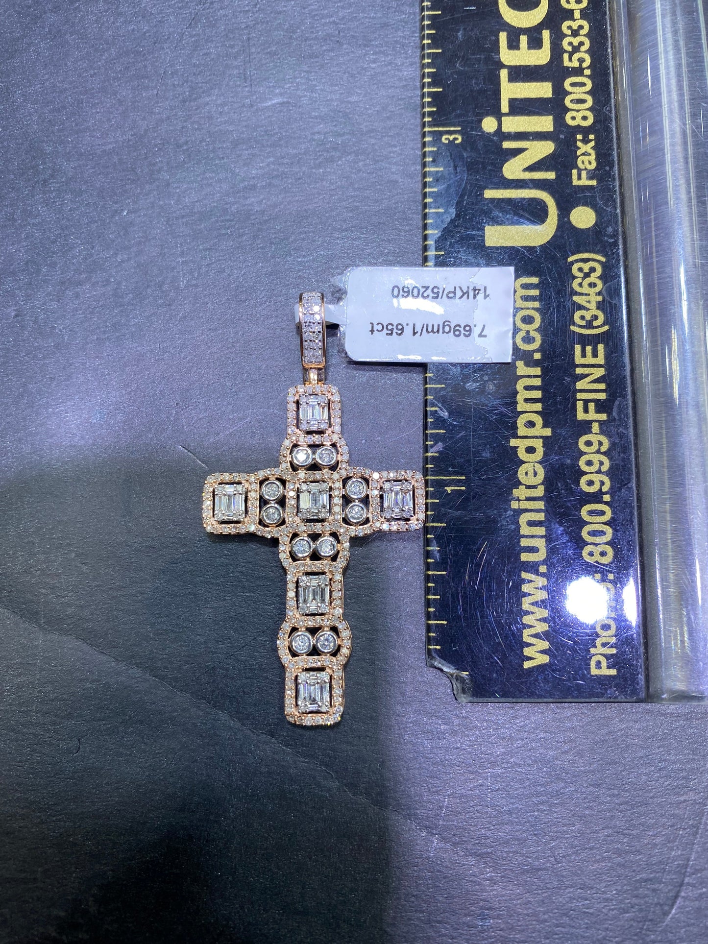 New Vvs-1 Natural Diamonds 14k Rose Gold Cross Pendant