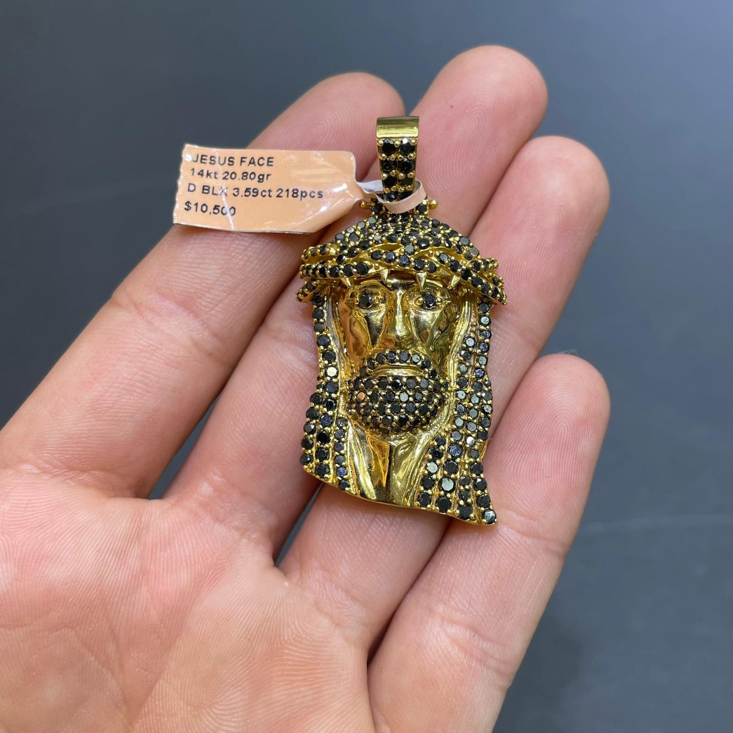 14k Black Diamond Iced Out Jesus Piece