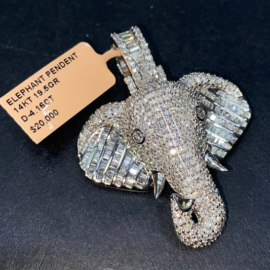 14k VS1 Elephant Pendant Charm 5 ct White Gold 💎