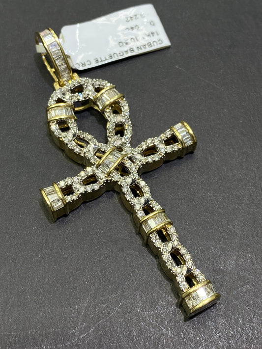 New 14k Egyptian Cross Pendant Vs1 Natural Diamonds 💎 1.3 cts.t.w.