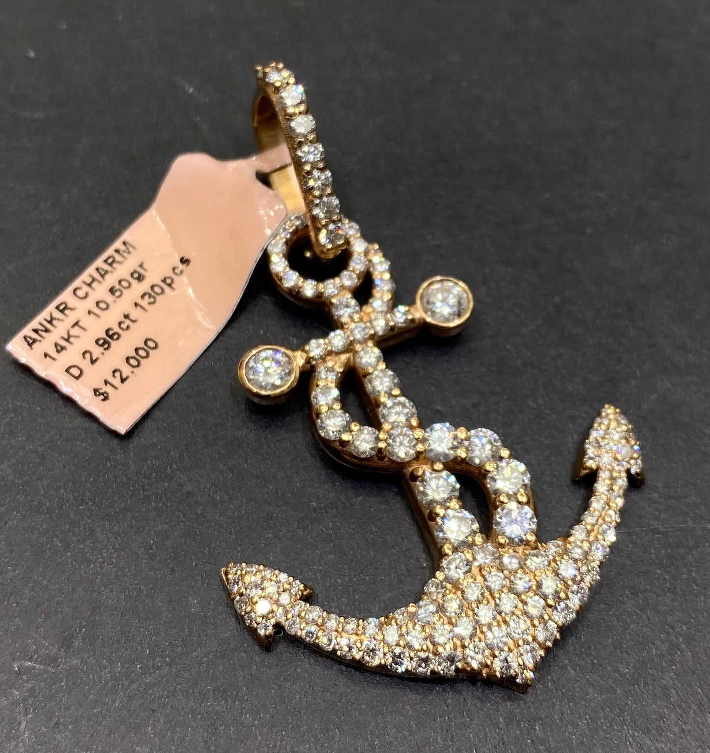 New 14k Anchor Pendant VS-1 natural diamonds 3 cts.t.w.