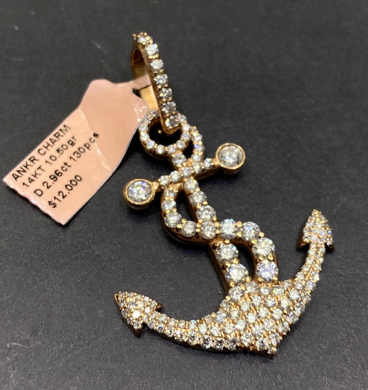 New 14k Anchor Pendant VS-1 natural diamonds 3 cts.t.w.
