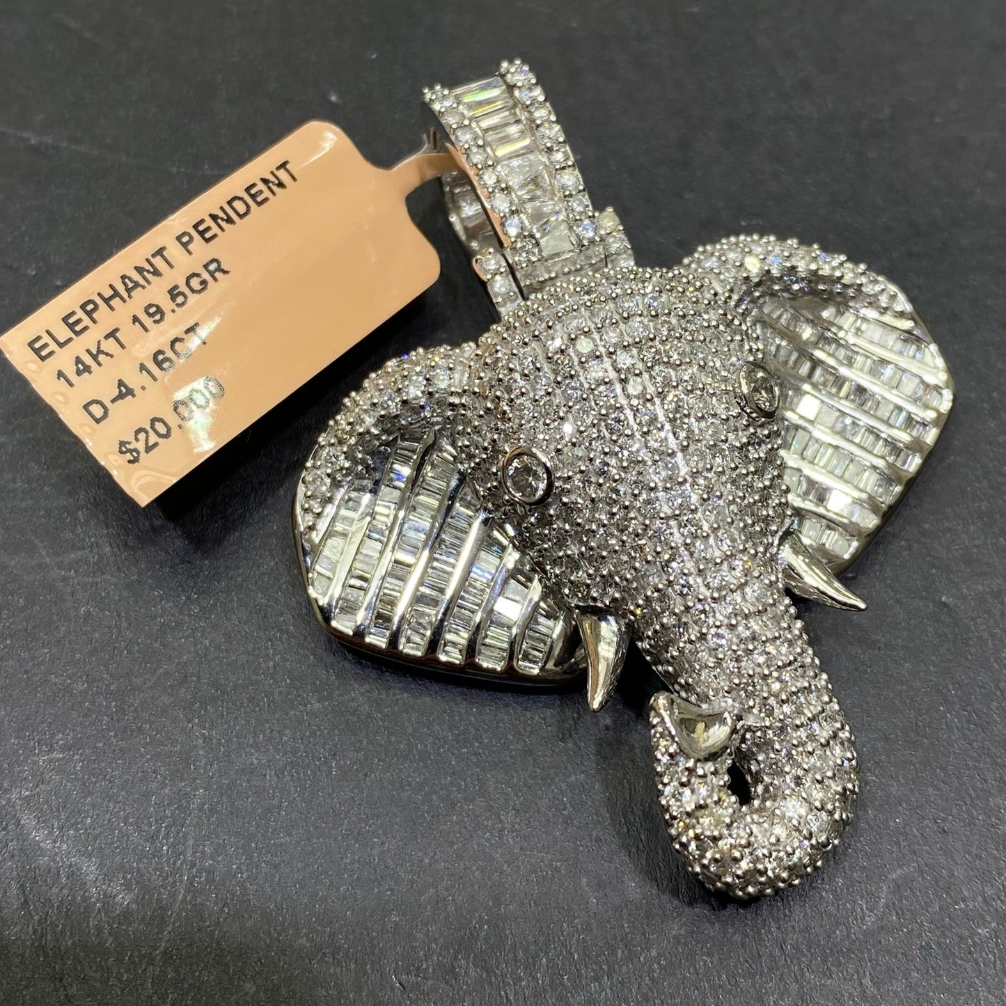 14k VS1 Elephant Pendant Charm 5 ct White Gold 💎
