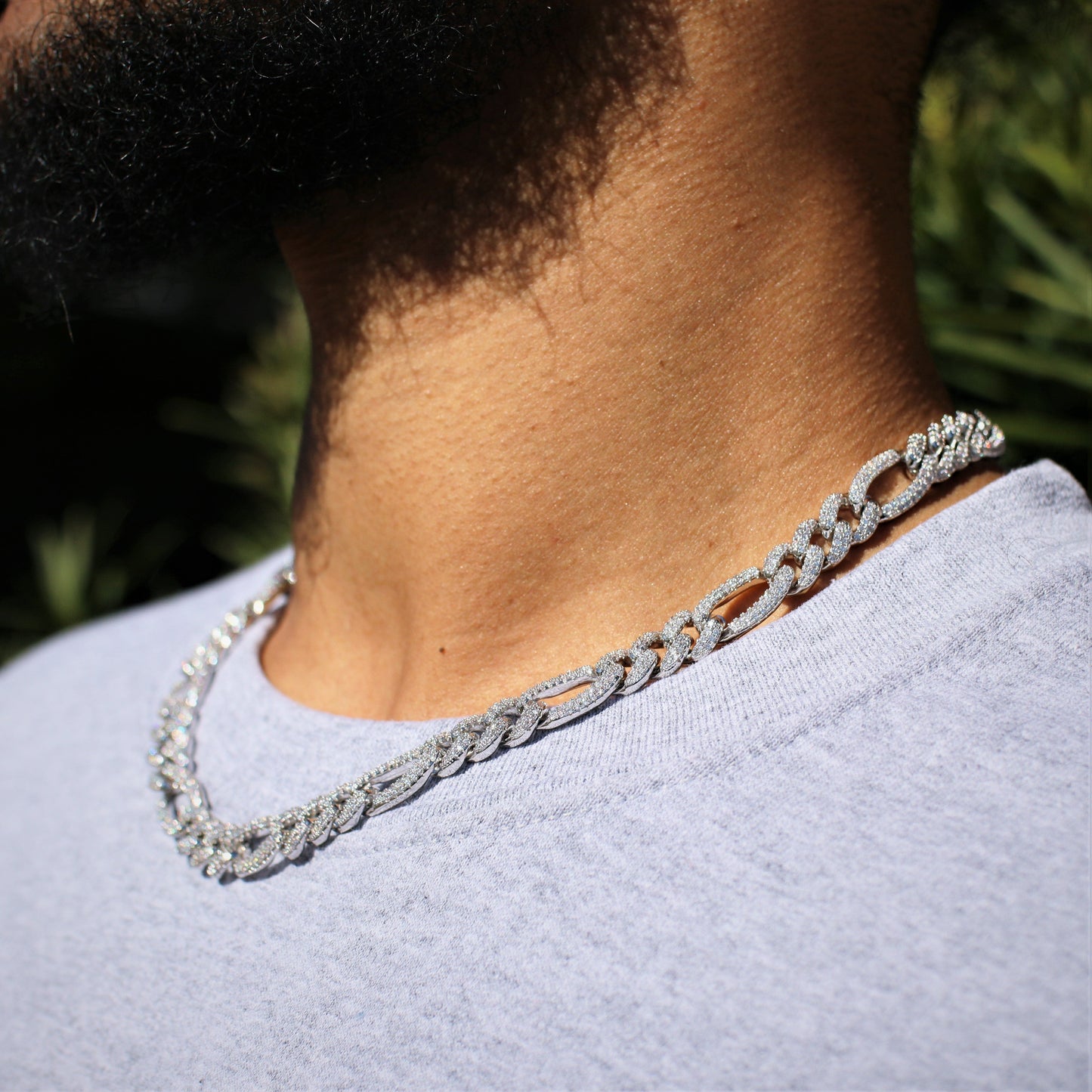 10mm Diamond Figaro Chain in White Gold