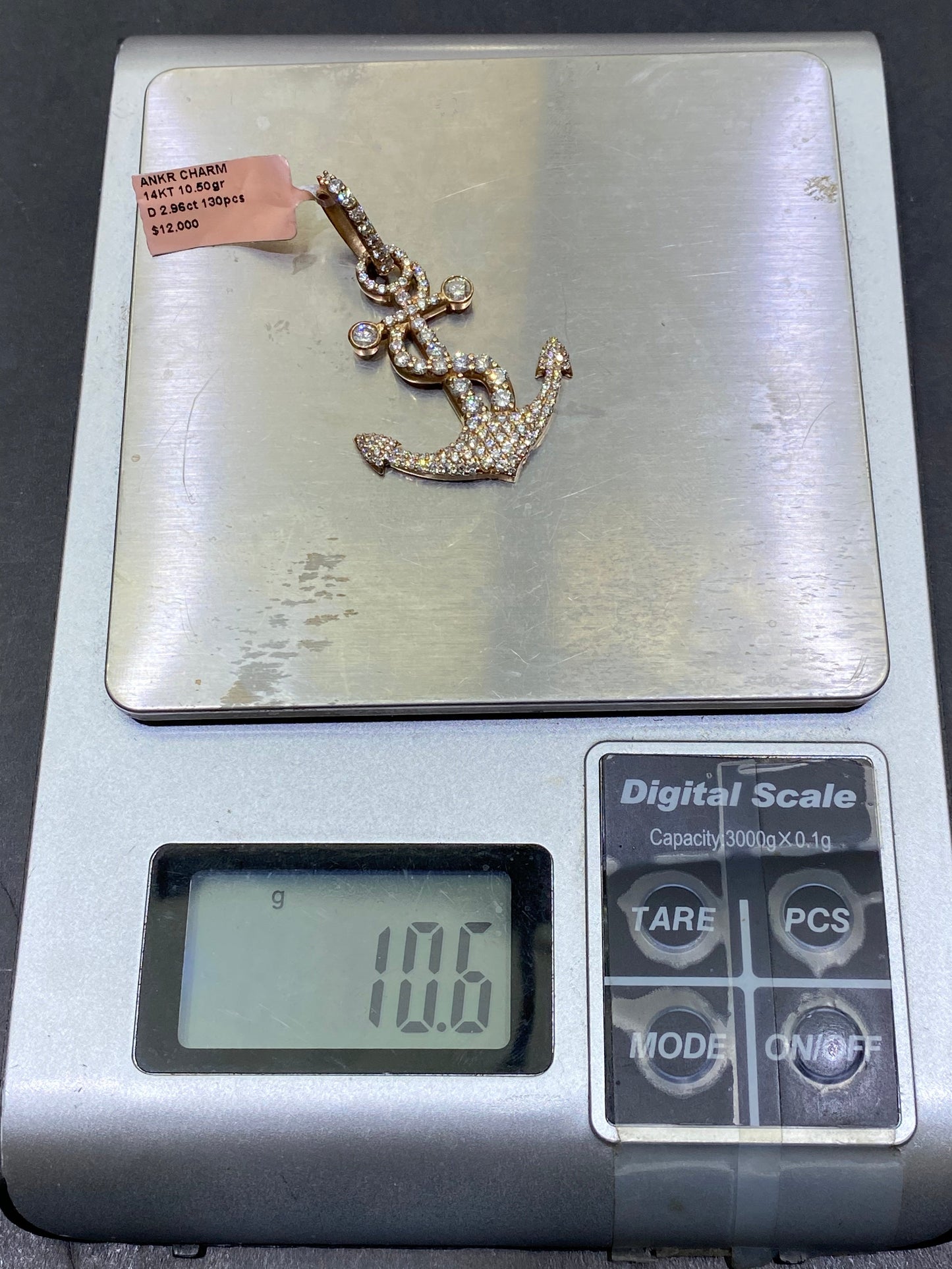 New 14k Anchor Pendant VS-1 natural diamonds 3 cts.t.w.