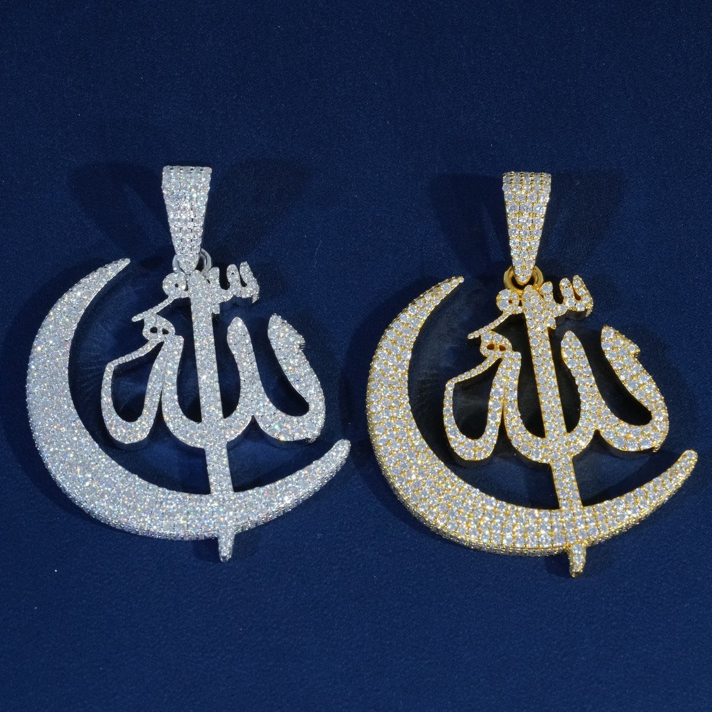 Moon Crescent Allah Diamond Pendant Necklace