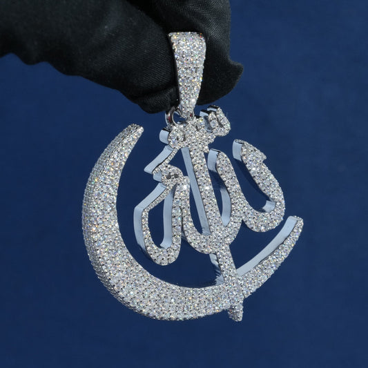 Moon Crescent Allah Diamond Pendant Necklace