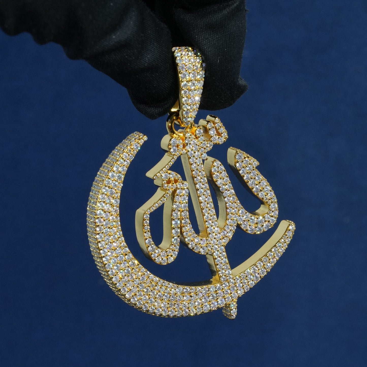 Moon Crescent Allah Diamond Pendant Necklace