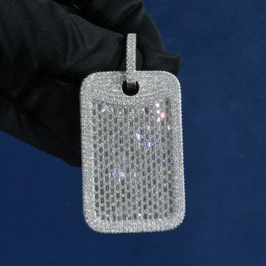 Baguette Diamond Dog Tag Pendant Necklace