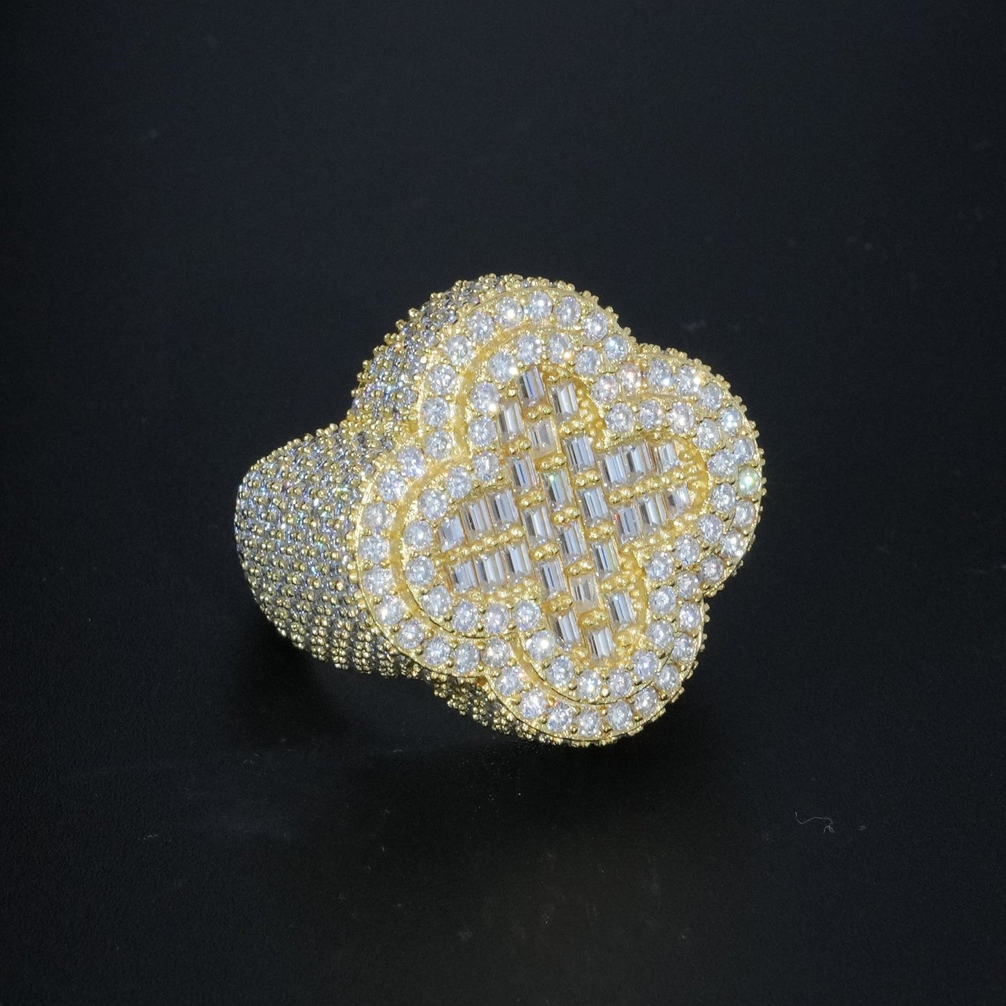 Moissanite Baguette Clover Ring