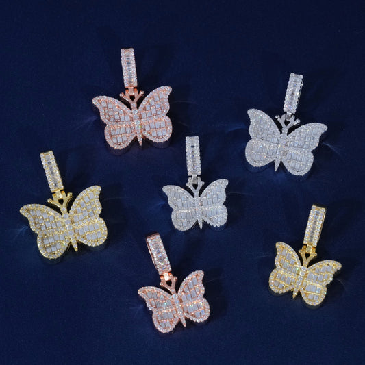 Baguette Diamond Butterfly Pendant Necklace