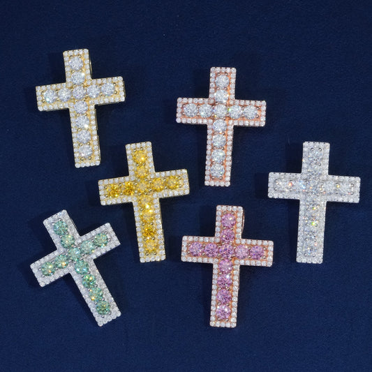 Colorful Moissanite Cross Pendant Necklace