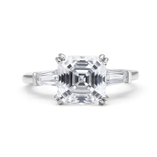 Baguette Three Stone Asscher Cut Moissanite Ring