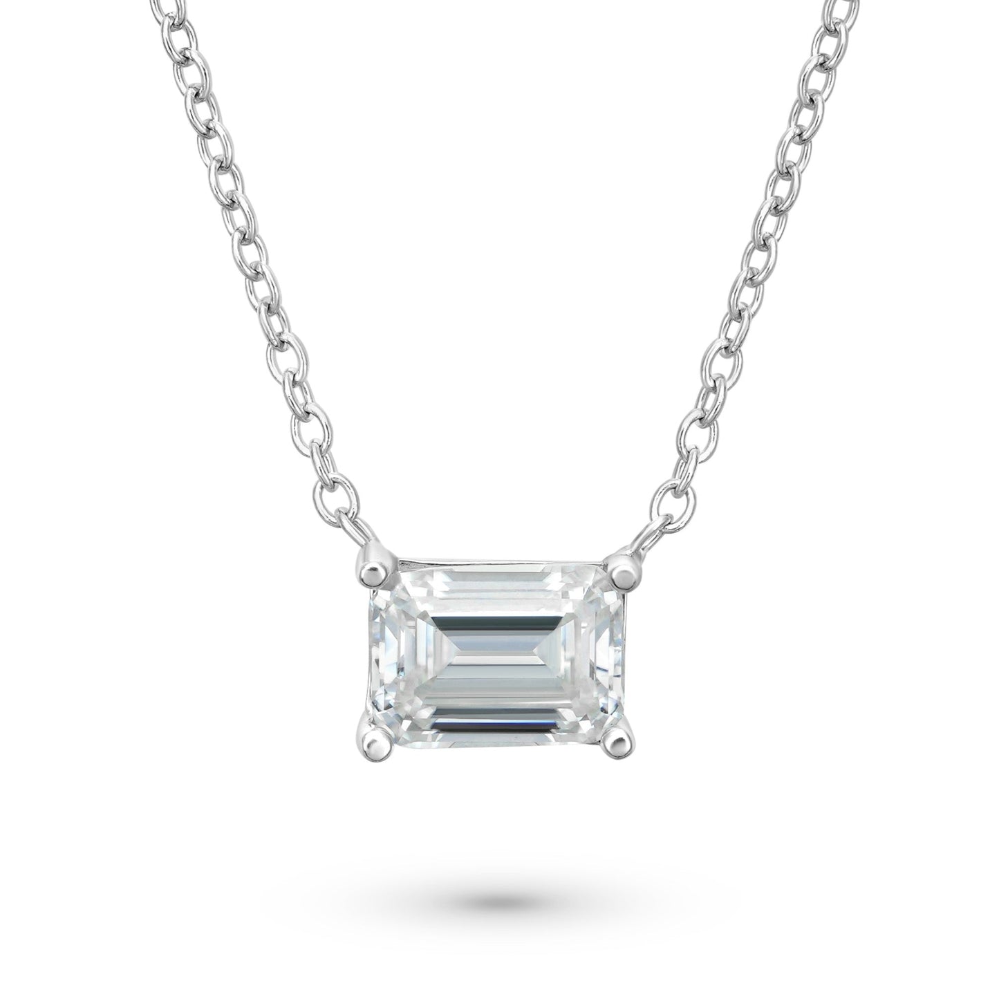 1 Carat East-West Emerald Cut Solitaire Necklace