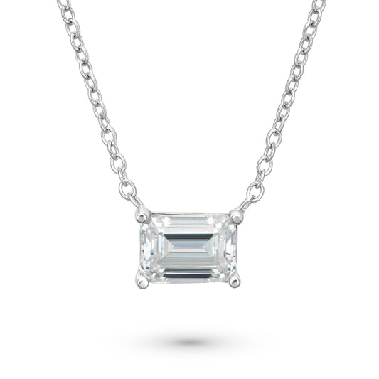 1 Carat East-West Emerald Cut Solitaire Necklace