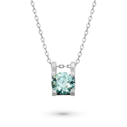 1 Carat Round Cut Blue Green Moissanite Necklace