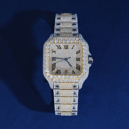 Moissanite Two Tone Roman Number Diamond Dial Watch