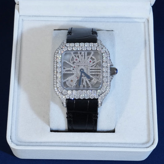 Moissanite Skeleton Mechanical Watch LEATHER BAND