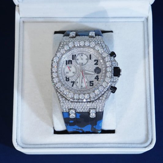 Moissantie Blue Strap Arabic Numbers Dial Watch