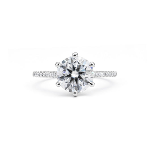 Adorned Six-Prong Round Cut Moissanite Ring