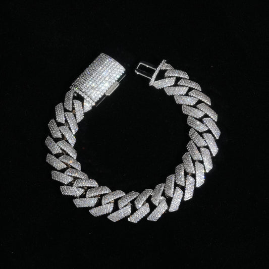 15mm 4-Row Diamond Cuban Bracelet Extended Clasp