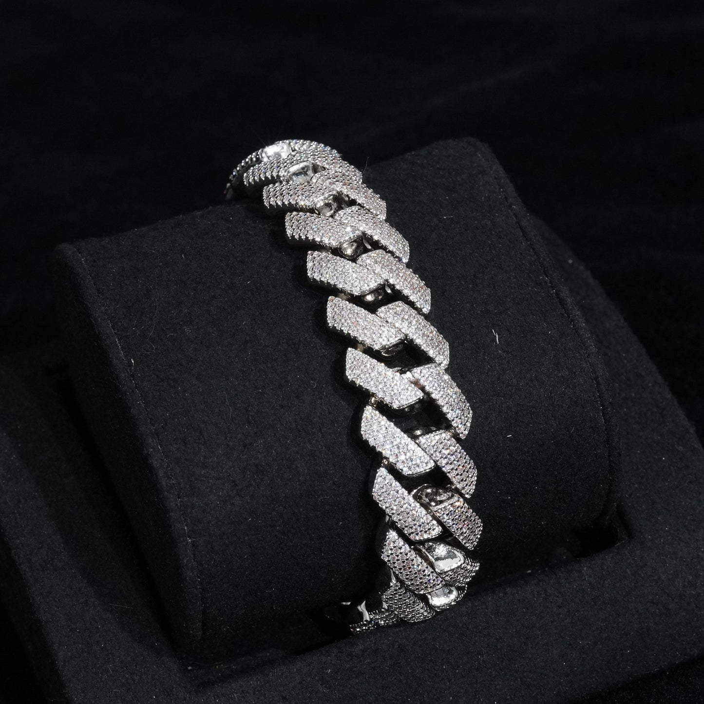 15mm 4-Row Diamond Cuban Bracelet Extended Clasp
