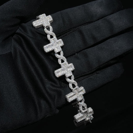 16mm Baguette Cross Bracelet in S925 Moissanite