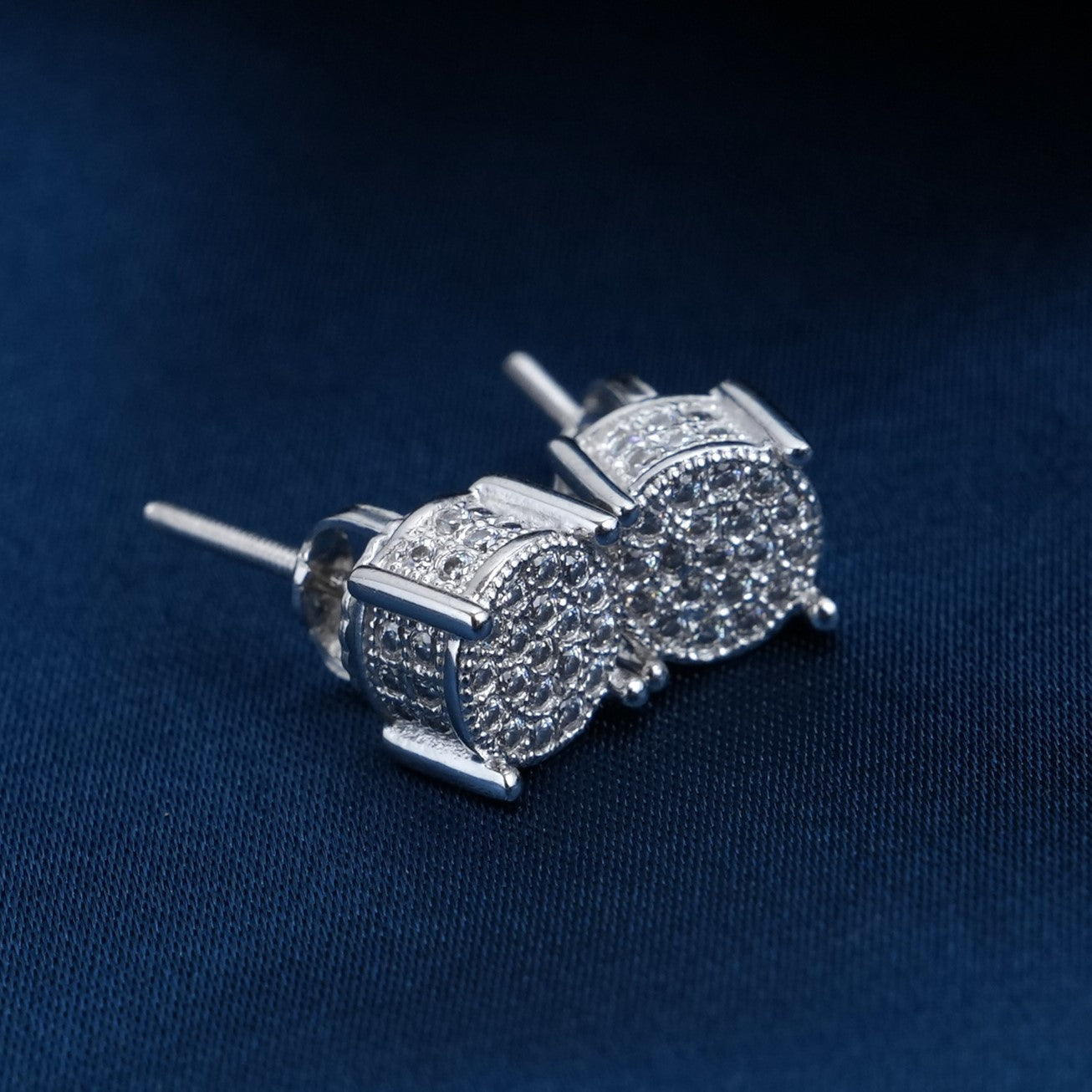 Round Micro Pave Moissanite Stud Earrings