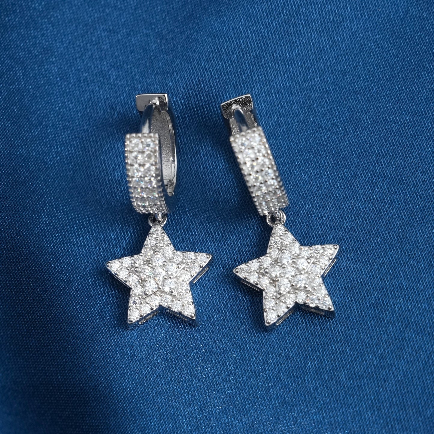 Diamond Star Drop Hoop Earrings