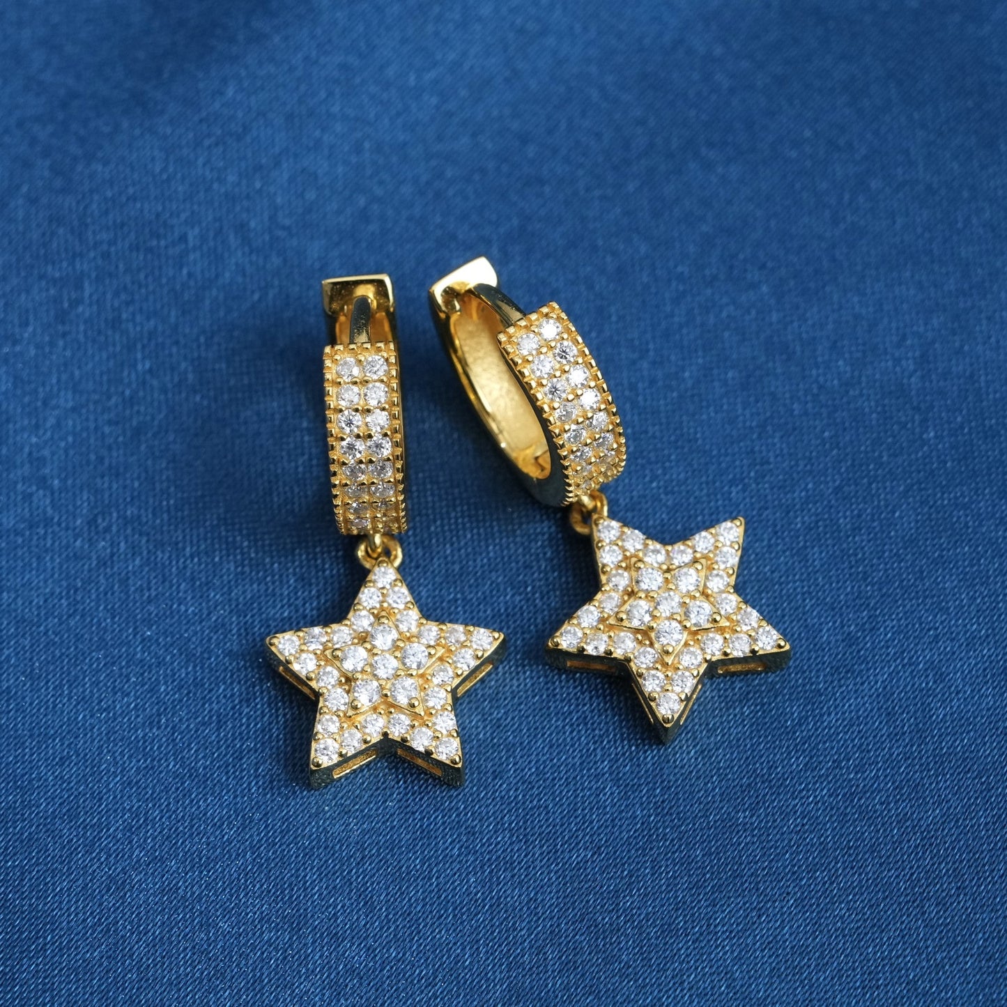 Diamond Star Drop Hoop Earrings