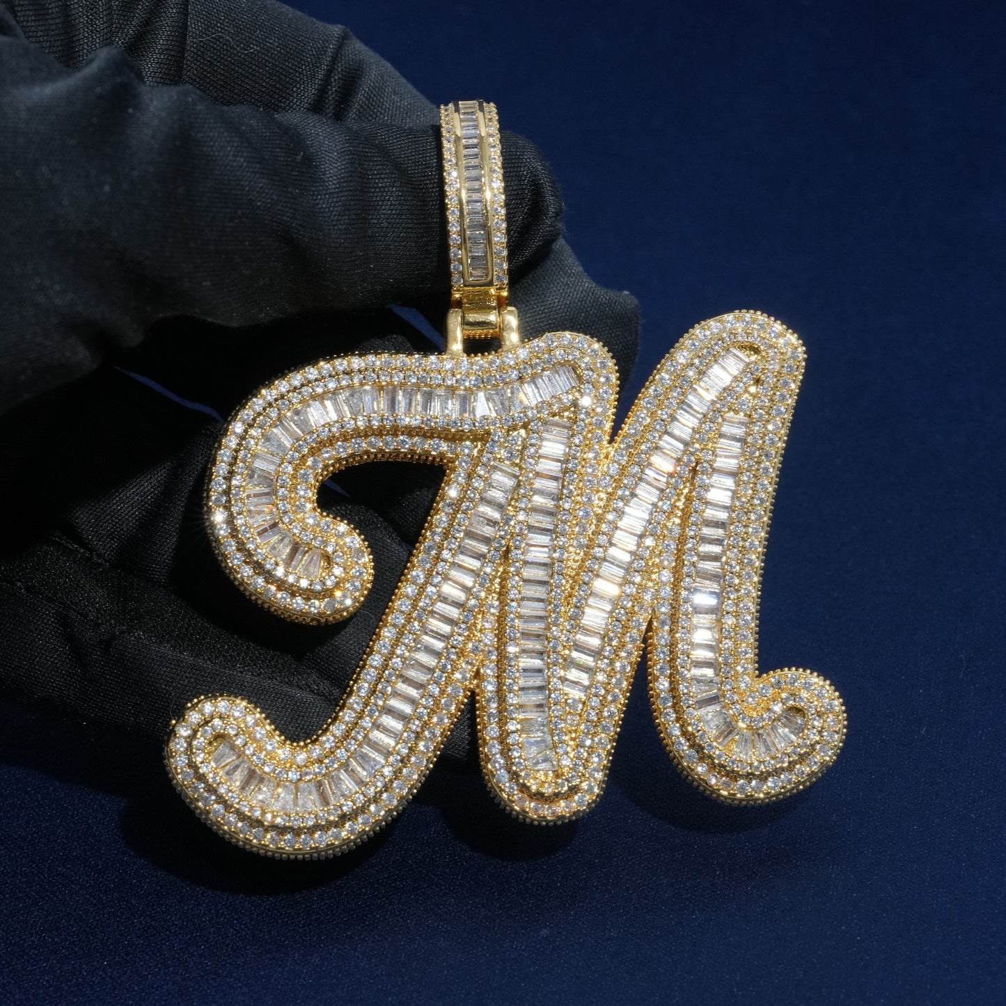 Baguette Script Initial Pendant