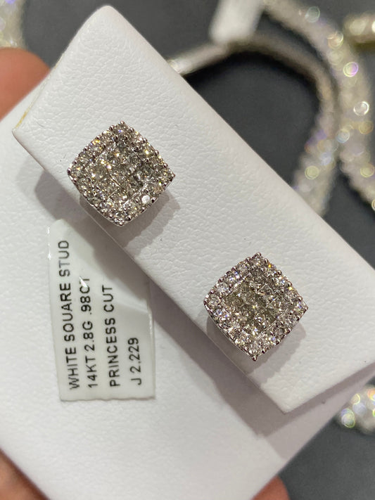 14k Vs1 natural diamonds 💎 square stud 1.2 carats earrings