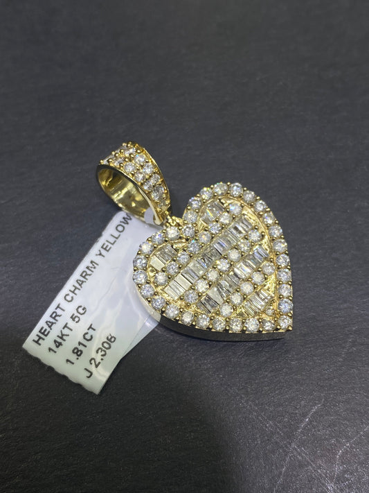 New 14k Heart❤️ Pendant Baguettes Vs1 Natural Diamonds 1.8 cts.t.w
